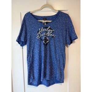 Harley Davidson Womens Large Blue Geometric V-Neck T-Shirt El Paso Texas NWT